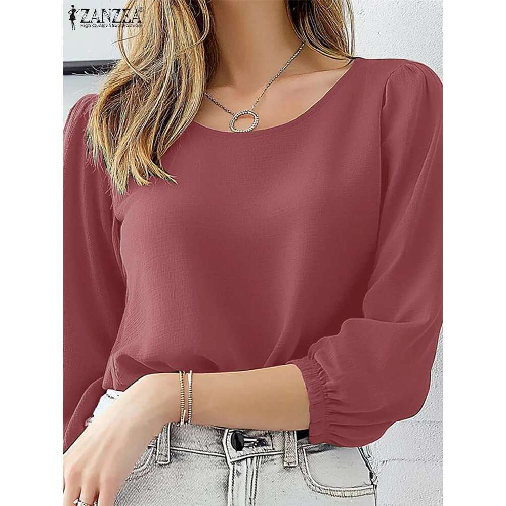 Women Elegant 3/4 Sleeve Shirt Spring Summer Blouse ZANZEA Casual O Neck Blusas Stylish Solid OL Work Tops Tunic Femininas