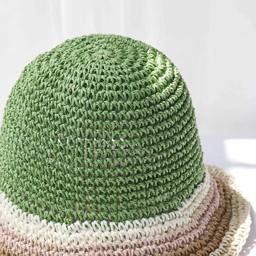 2024 new Womens Straw Hats crochet hat bucket hat UV Protection Sun Visor beach hat Women Visors rainbow Women Summer hat Cap W250217