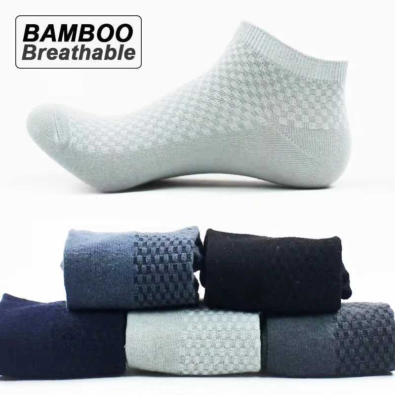 5Pairs/Lot Mens Bamboo Fiber Socks Business Short Breathable Ankle Socks Male Sock High Quality Large Size EU38-44 W250217