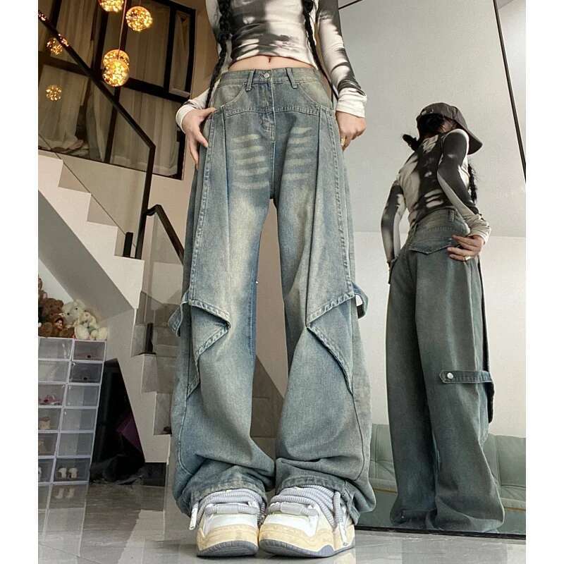 Blue Women Jeans Vintage High Waist Chic American Fashion Y2k Streetwear Wide Leg Jean Female Trouser 2023 NEW Baggy Denim Pants