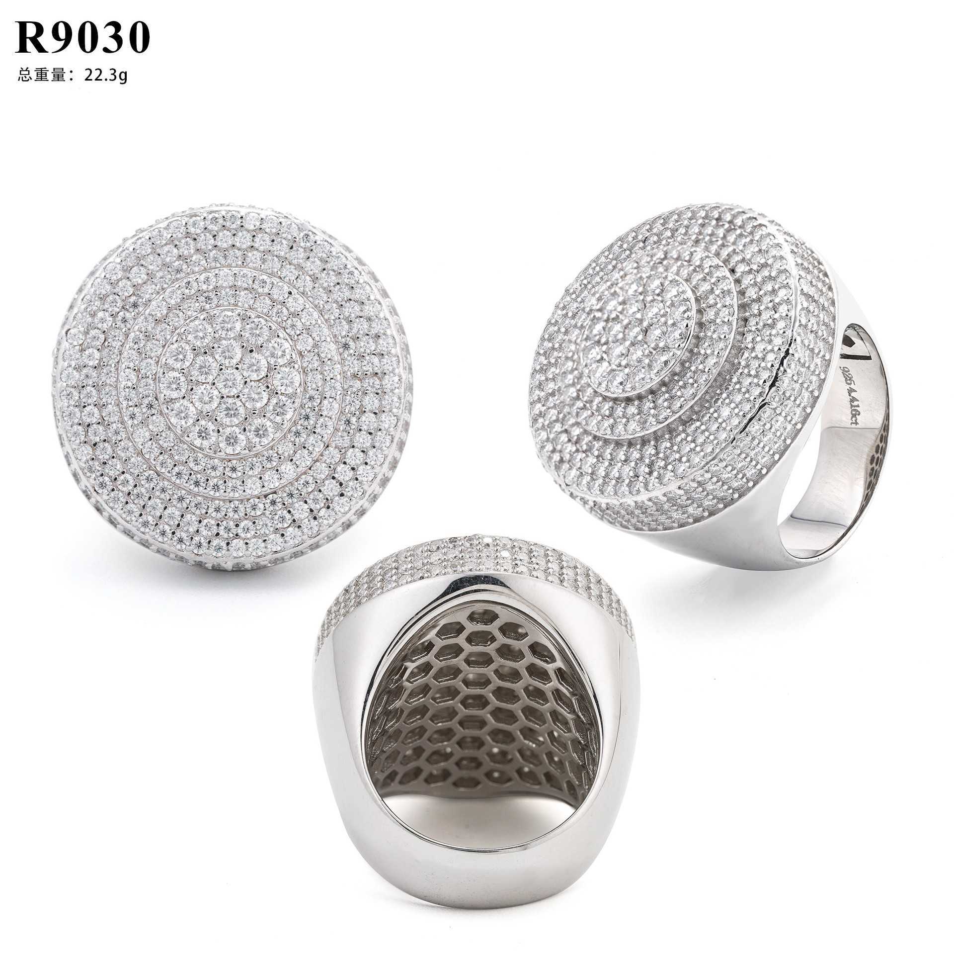 Powerful mens moissanite ring hip-hop rap S925 silver studded diamond ring accessory