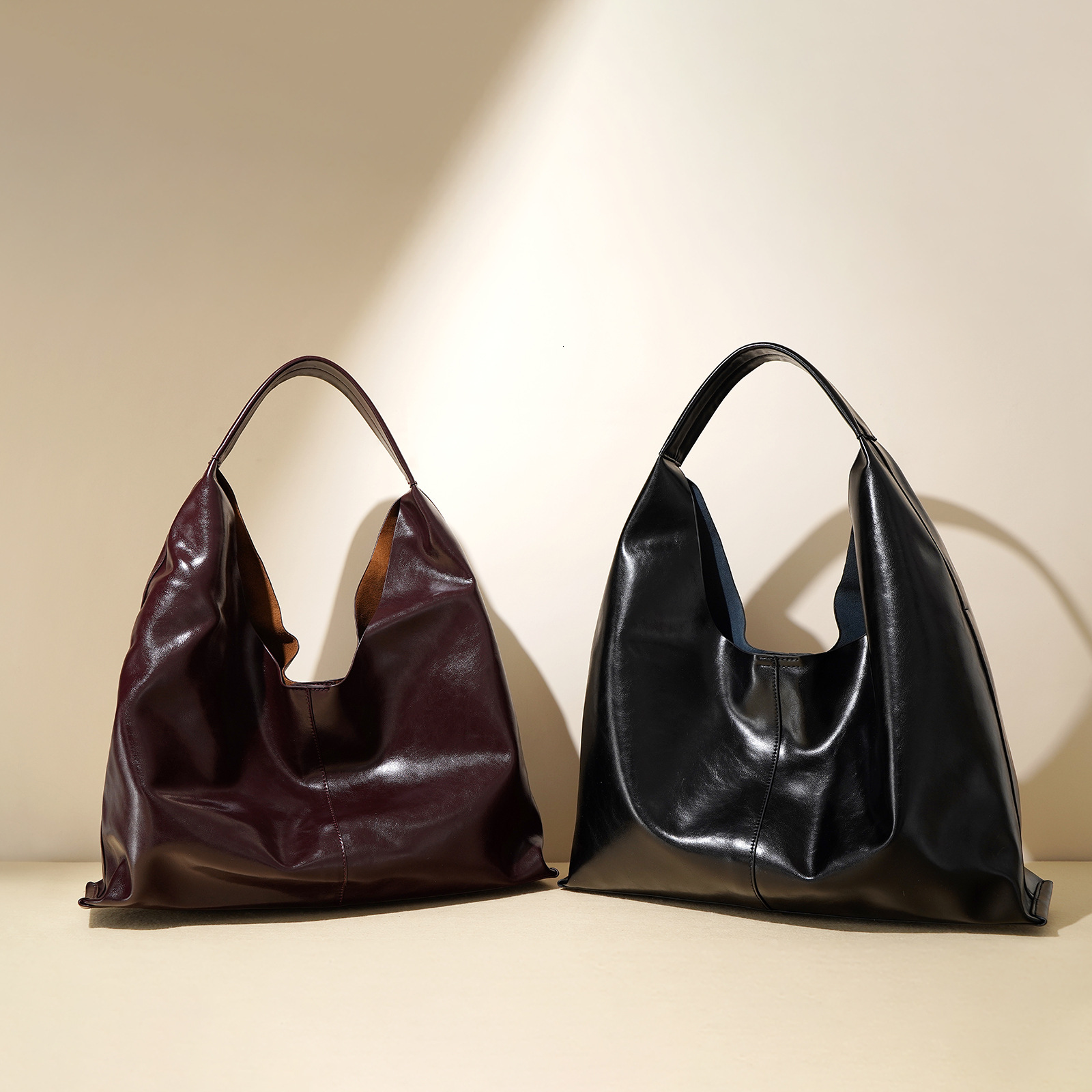 Bag Leather Capacity Casual Niche Design, High-End Feel, Cowhide Large Bag, Single Shoulder Armpit Bag