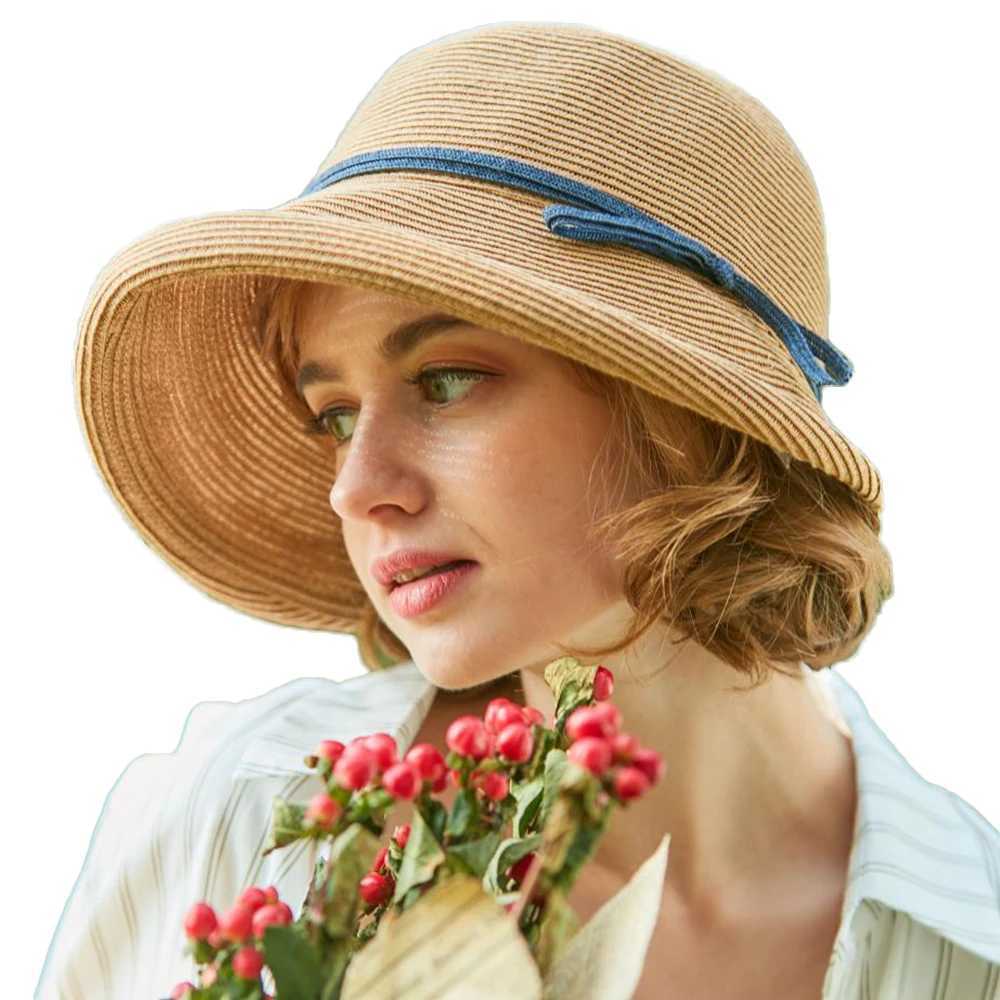 FS 2023 French Womens Straw Hat Victoria Sun Hat Chin with Foldable Summer Accessories Bucket Hat Fedoras Beach W250217