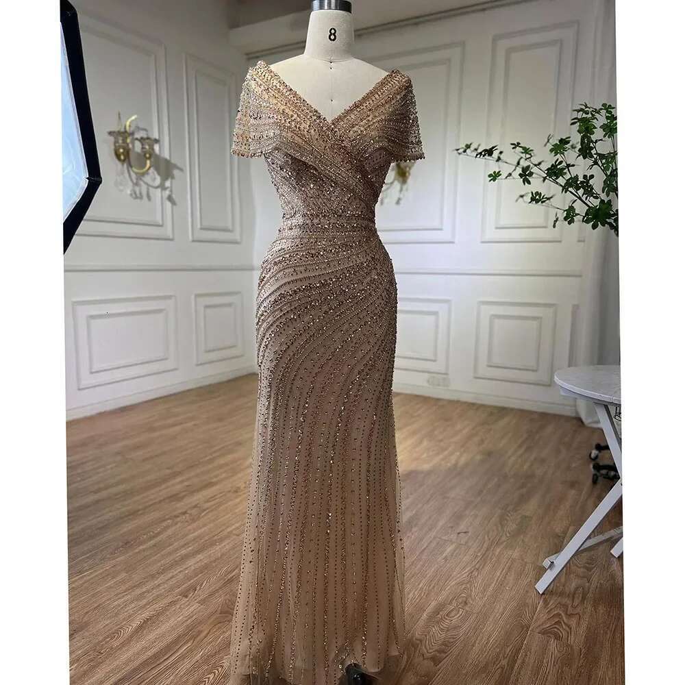 Nude Sier Mermaid Evening Gowns Customize Dubai Beading Sparkle Sleeveless Sexy Formal Dress BLA