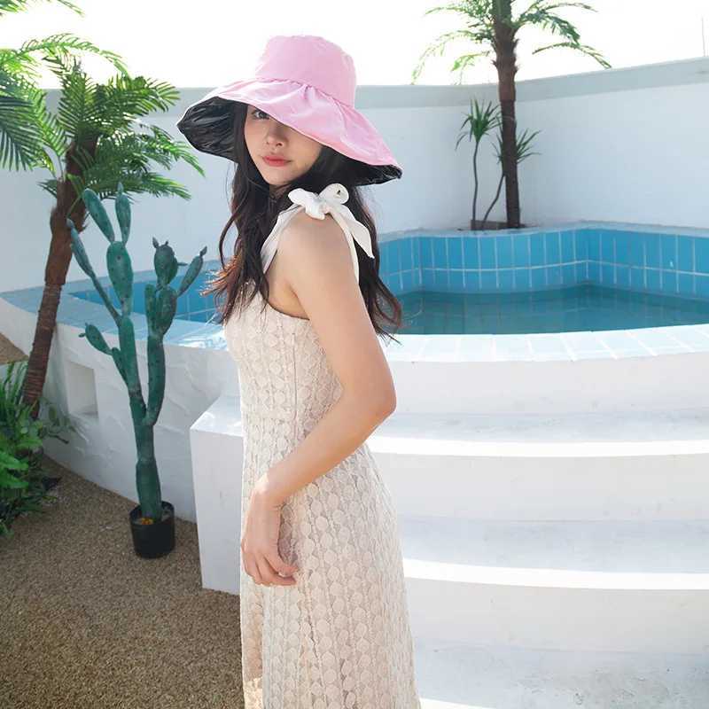 New Solid Color Basin Hat Womens Rain Caps Waterproof Rain Wide Brim Bucket Hat Rain Cap Travel Wild Casual Fisherman Hats W250217