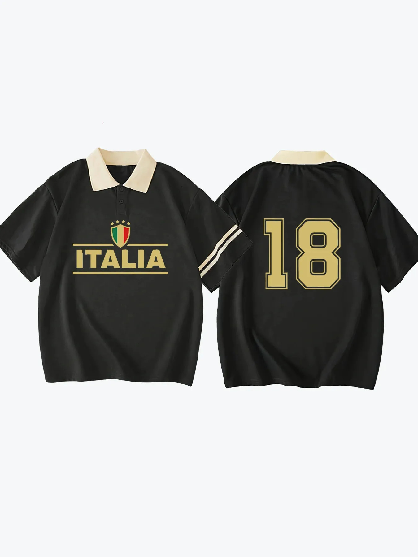 Italy No.18 Casual Fashion Polo Shirt For Men Summer High-Quality Casual Short Sleeved Loose Oversized Shirt Unisex Tops 250213