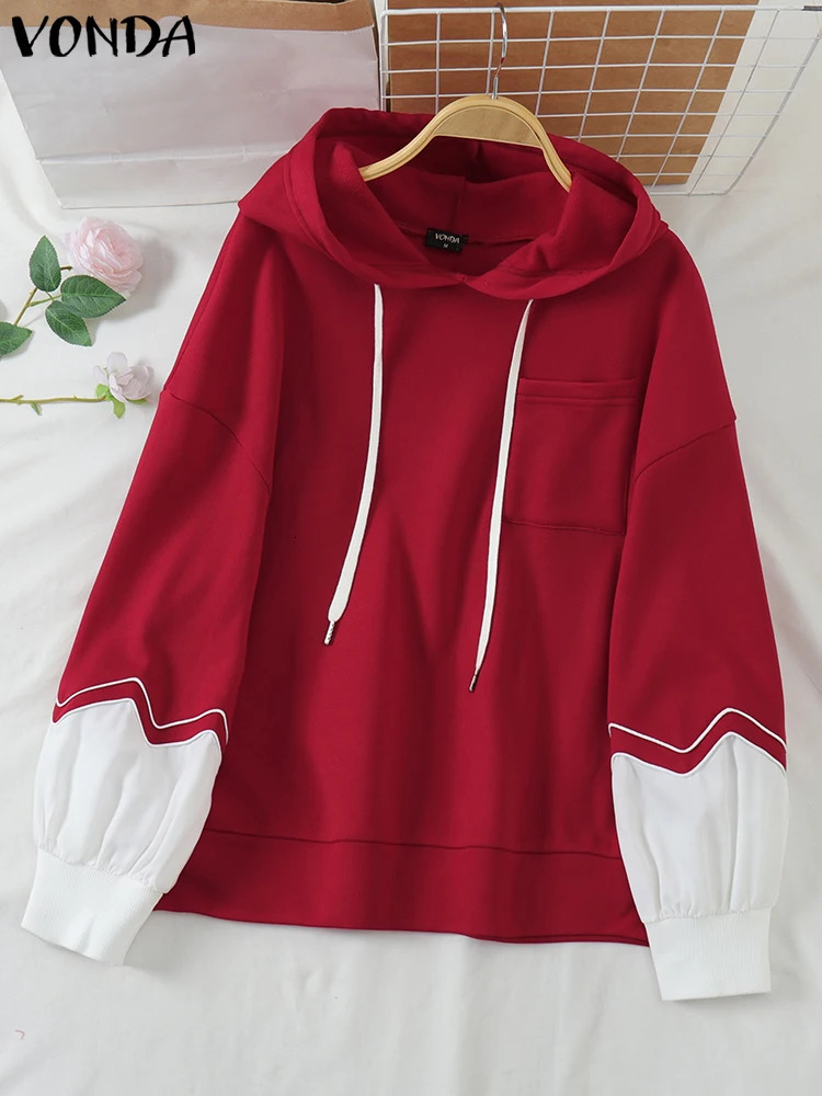 VONDA Women Hoodies Pullovers Casual Long Sleeve Autumn Sweateshirts Oversized Lantern Patchwork Tops Femininas 250213