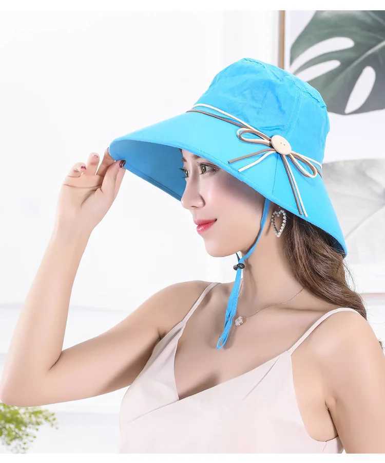 Womens bucket hat big brown foldable Korean sun hat fisherman hat solid color beach travel hat Panama hat W250217