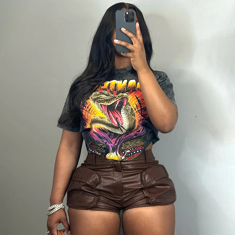 CUTENOVA Autumn Pu Leather High Waist Shorts Zipper Tight Sexy Pants Large Pocket Ultra Short Cargo Wear 250213
