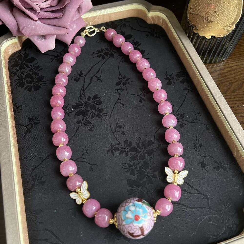 Minan Vintage Glass Enamel Colored Ball Butterfly Cloisonn e Fashion Versatile Necklace