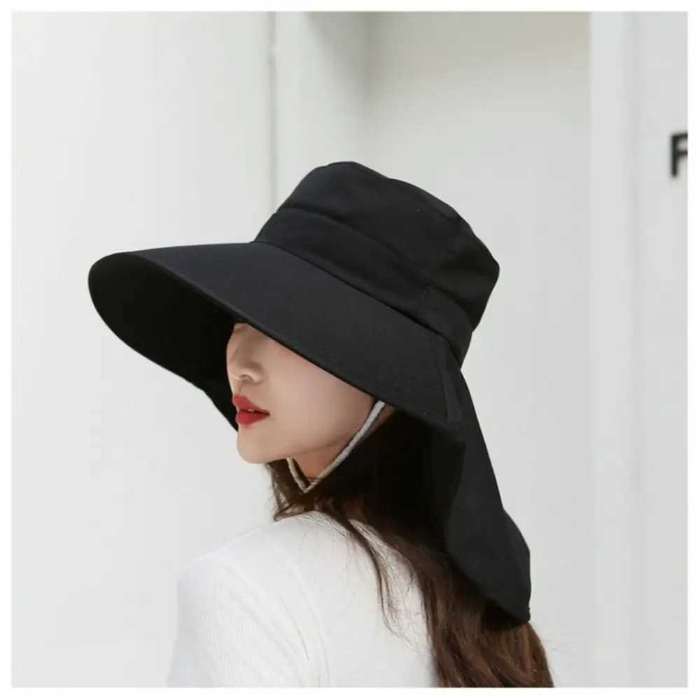 Summer Hats for Women Outdoor UV Anti Neck Protection Sun Visors for Lady Fishing Hiking Wide Brim Shawl Sunscreen Ponytail Cap W250217