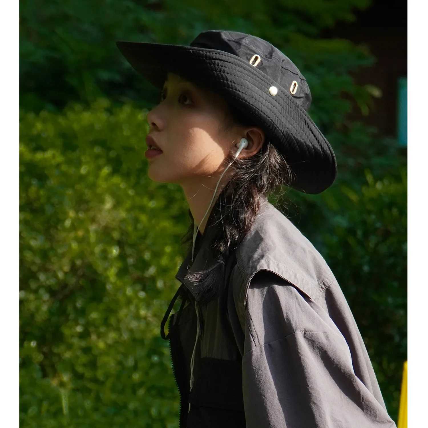 Wide Brim Bucket Sun Hat Packable Cotton Washed UPF 50 Beach Hat for Women Men with Strings Cowboy Outdoor Safari Boonie Cap W250217