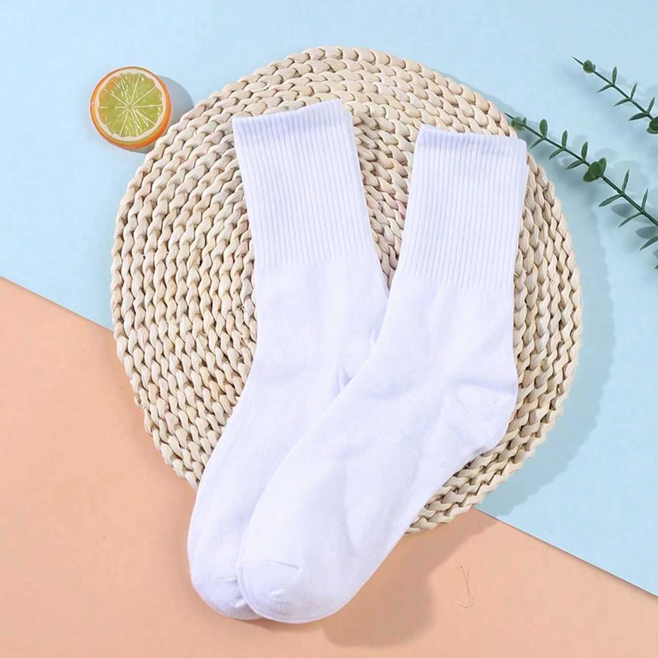 5 Pairs Mens Mid-Calf Socks White Black For Home Casual And Sports Use Suitable For Couples W250217