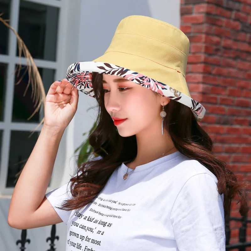 Womens Bucket Hat Double-sided Fisherman Hat Fashion All-atch Four Seasons Hat Big Brim Sun Visor Womens Panam Basin Cap K34 W250217
