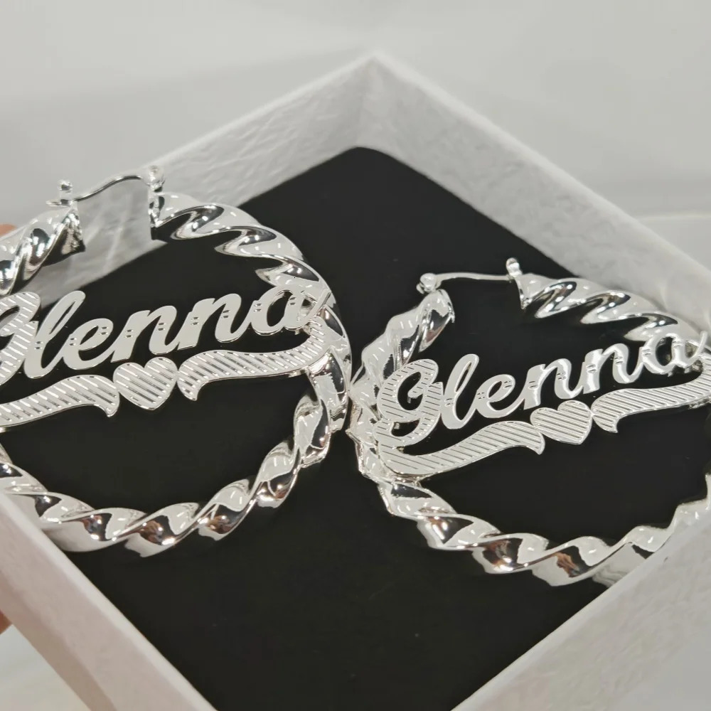 LeeChee Two Color 3D Custom Letter Name 50mm Hoop Earloop Stainless Steel Earrings Jewelry Gift For Women 250214