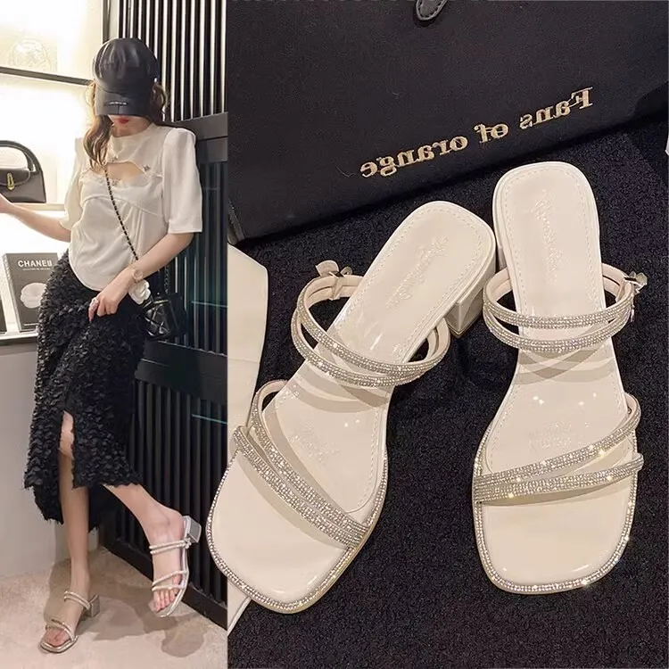Water Dia Thin Belt Double Wear Butterfly Fairy Skirt Sandals Designer Women's Summer Thick Middle Heel High Heels 2025 New Style
