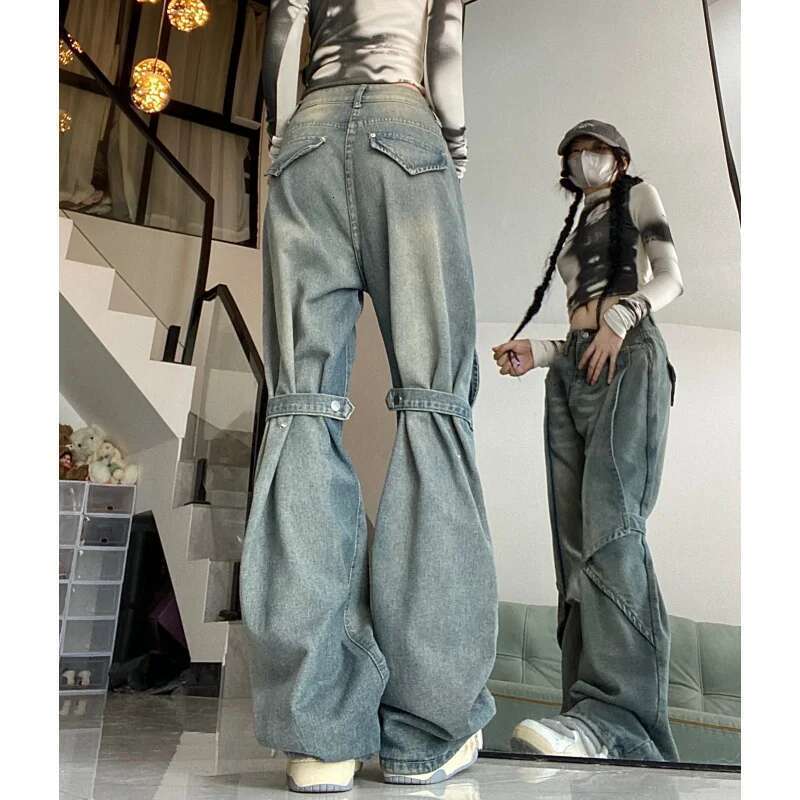 Blue Women Jeans Vintage High Waist Chic American Fashion Y2k Streetwear Wide Leg Jean Female Trouser 2023 NEW Baggy Denim Pants