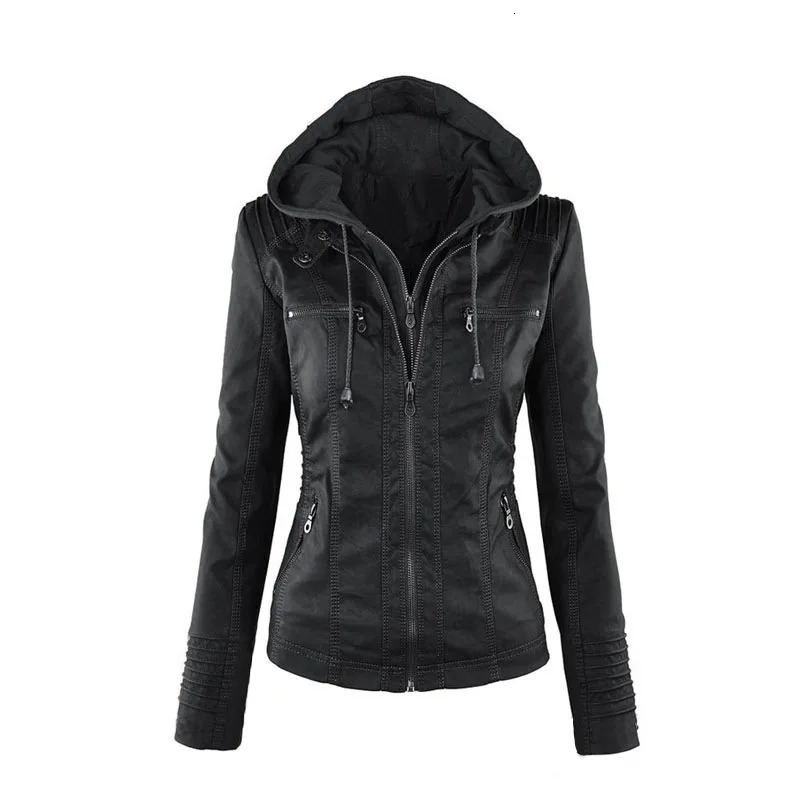 Faux Leather Jacket Women Basic Coat Female Winter Motorcycle PU Zipper Hoodies Outerwear chaqueta 250211
