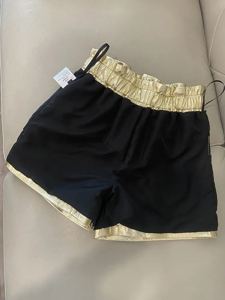 Leather Short Genuine 2024 Y2K Fashion Summmer Pants High Waist Shinny Golden Shorts 250213