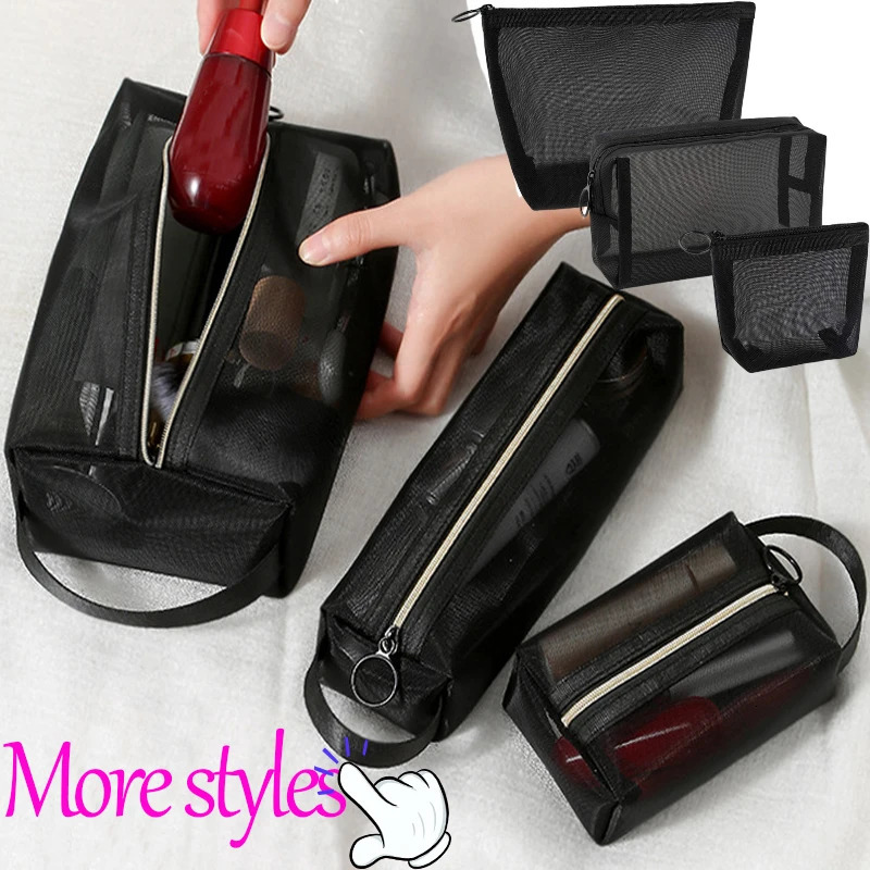 Portable mesh transparent makeup bag box womens travel zipper organizer 250213