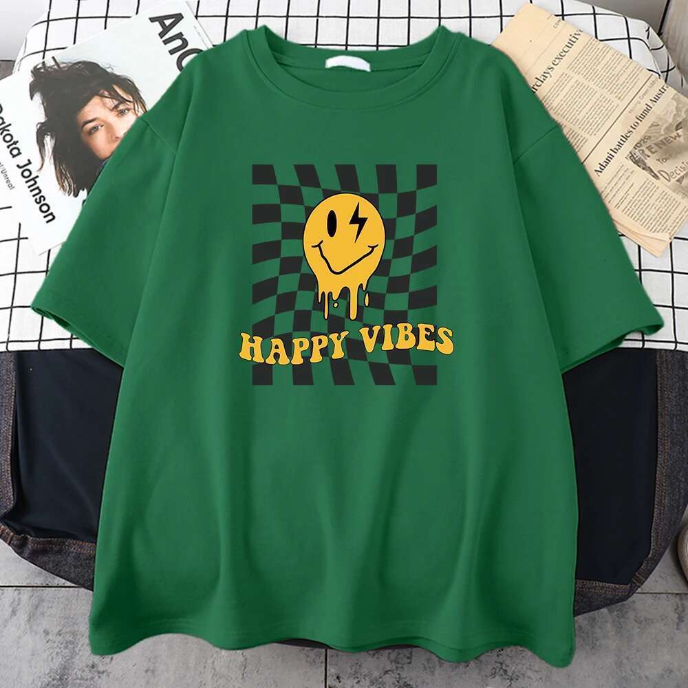 Happy Yellow Ghost Face Pattern T-Shirt Women Street Summer Oversize Tops Cotton Plus Size Tee Clothes Breathable Casual T Shirt