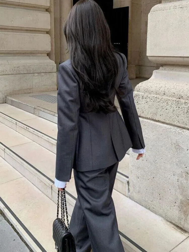BJTZ The Womens Suit Brings A High-end Feel Wearing A Professional Little Gray Suit Jacket Wide-leg Pants Two Pieces 250210