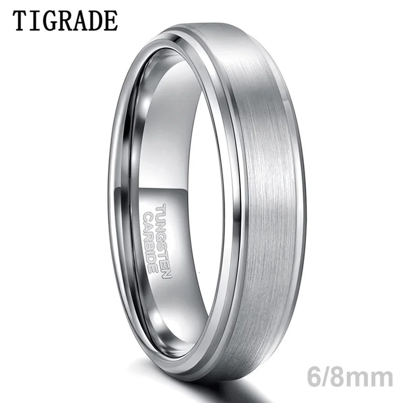 Tigrade Tungsten Carbide Ring for Man Wedding engagement Band 6/8mm Silver Color Classic n Engraving Rings size 15 250213