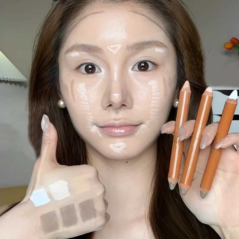 Highlighting Contouring Pen 2 IN 1 Brightening Skin Sculpting 3D Nose Shadow Concealer Pencil Matte Smooth Bronzer Korean MakeupXJ250217