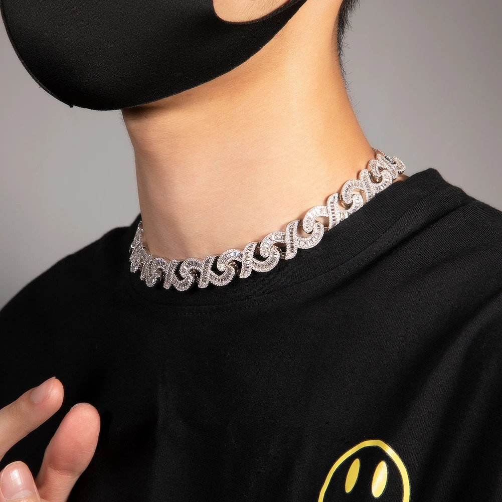 Dress 15mm Cross Cuban Link Chain Micro Setting Square Cubic Zirconia Necklaces For Womens Man Fashion Hip Hop Jewelry Gifts 250214