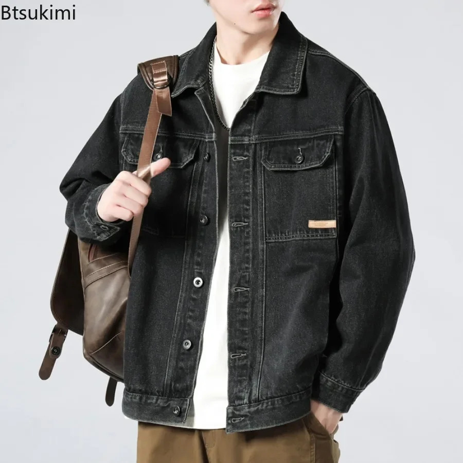 Spring Autumn Mens Cowboy Jacket Stylish Casual Daily Men Clothing Trend Handsome Male Denim Coats Loose Retro Jeans 250212