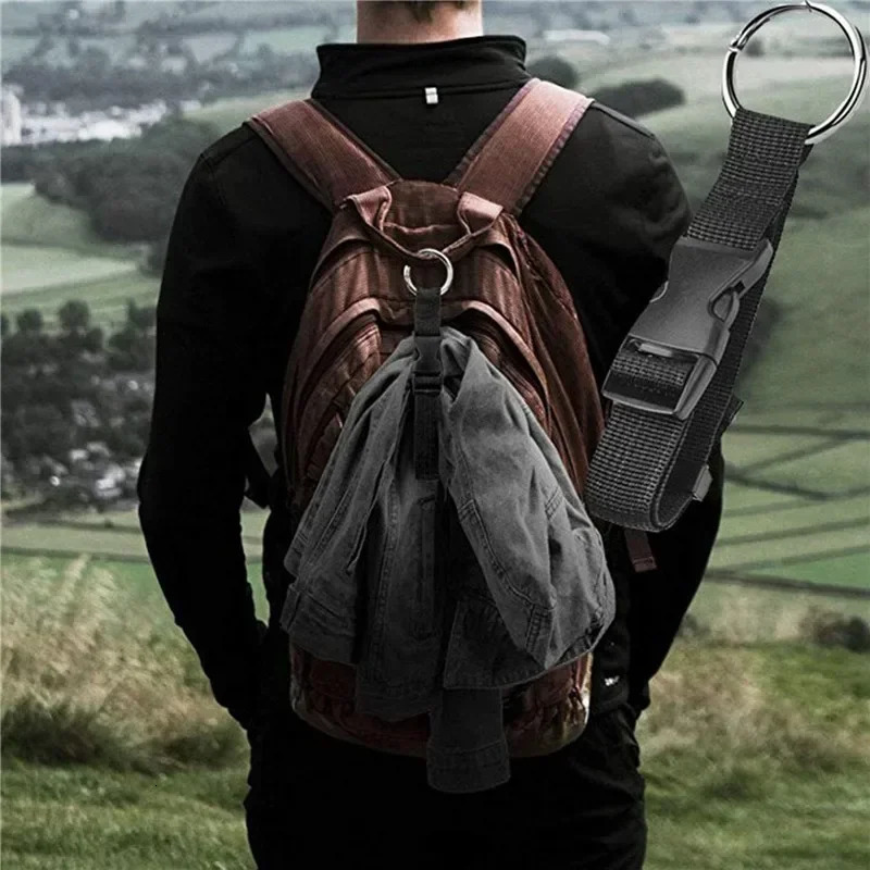 Holiday Travel Portable Black Nylon Suitcase Hanging Bag with Zinc Alloy Hiking Buckle Strap with External Hook Strap 250214