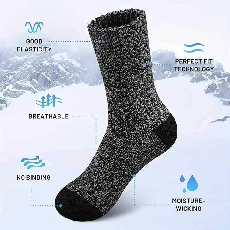 5 Pairs Merino Wool Socks For Men Super Thick Hiking Socks Thermal Socks For Cold Weather W250217