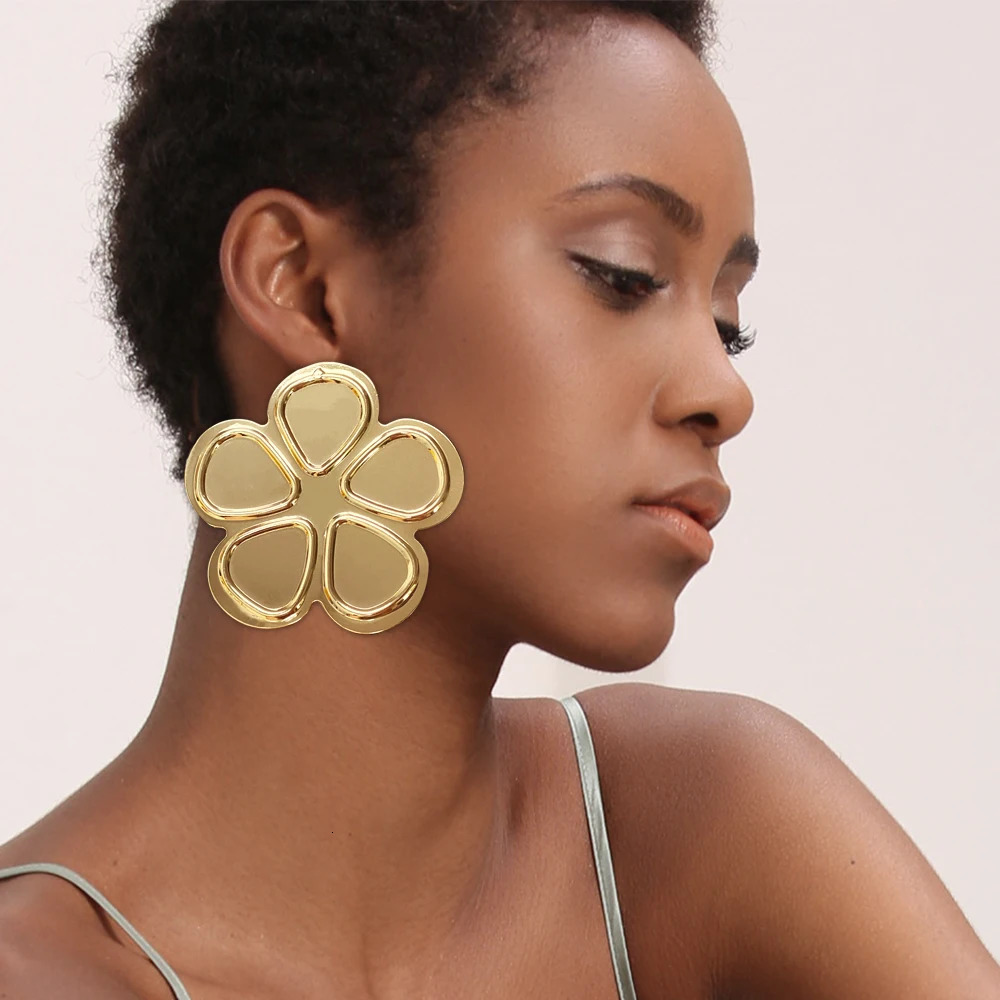 Fashion Copper Flower Earrings Gold Color Big Drop For Women Dubai Jewelry Wedding Party Gift Accessories 250213