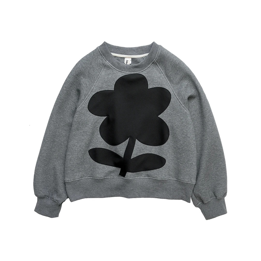 IMAKOKONI original n autumn winter round neck long sleeve grey Tshirt cover casual hoodie 234270 250213