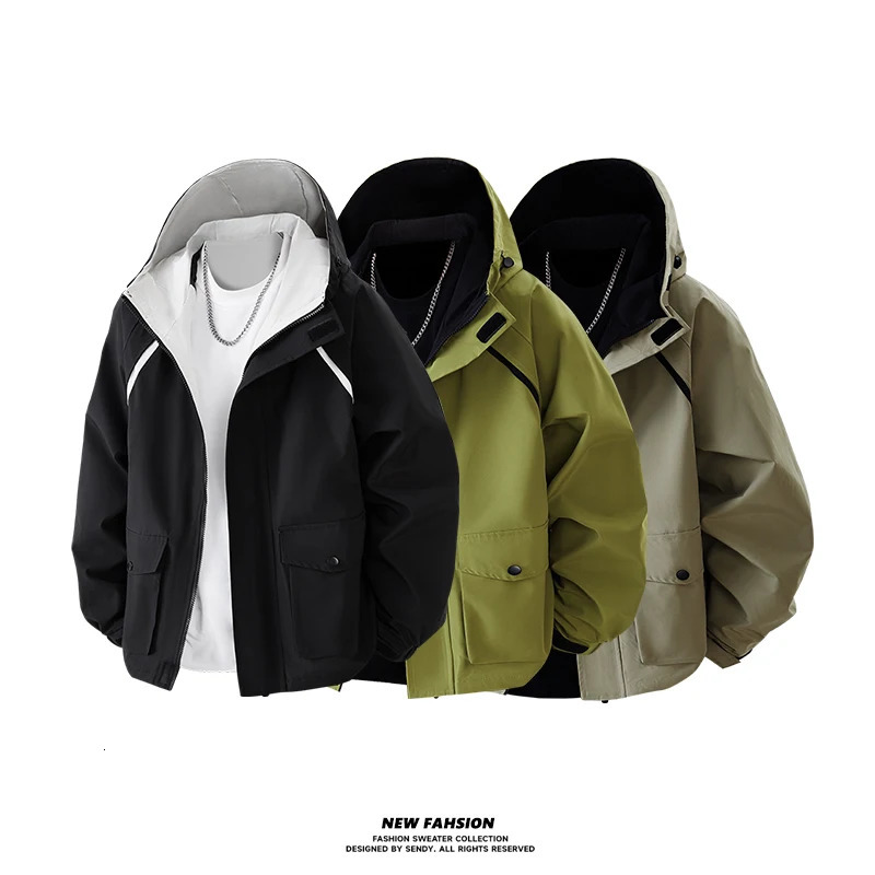 Mens Jacket Waterproof Windbreaker Hooded Trench Coats Oversize 6XL 7XL 8XL Plus Size Black Spring Loose Thin Softshell 250214