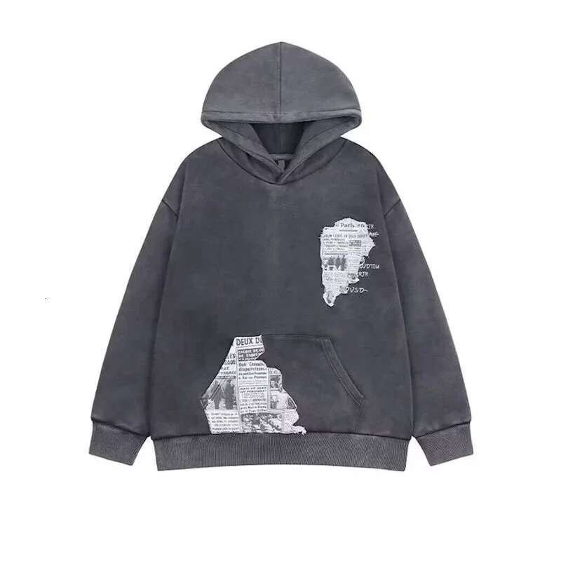 Oversized Hoodies Women Washed Old Newspaper Patchwork Hooded Coats Autumn Winter Trend Men's Women's Street Vintage Hoodie Y2k