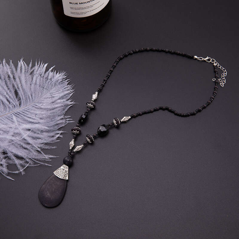 Fashionable Bohemian Droplet Pendant Short Necklace Turquoise Handmade Collar Chain for Women