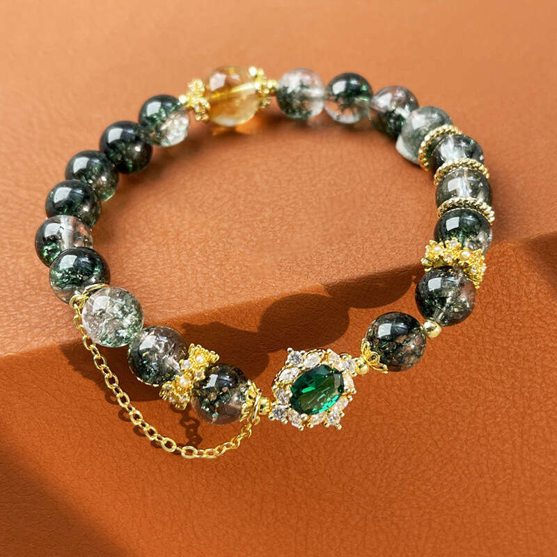 Natural Stone Green Ghost Crystal Handmade Bead Light Premium Stretch Bracelet