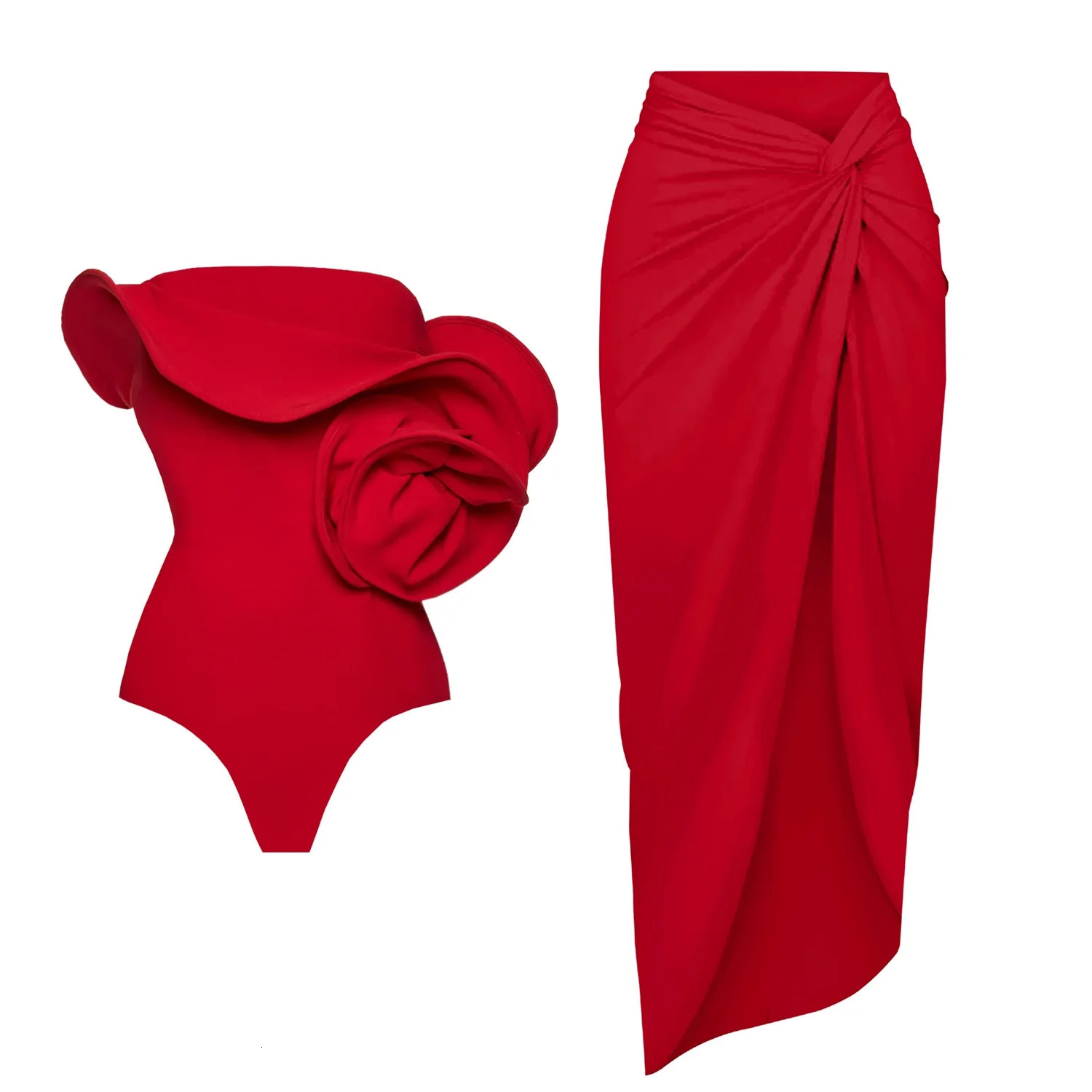 Sexy Flower One Piece Swimwear Trend Swimsuit Brazilian Biquini y Woman Red Bodysuit Bathing Suit Monokini 250214