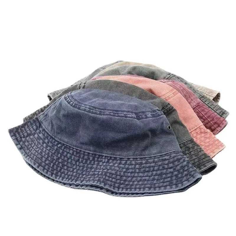Washed Denim Bucket Hat Women Fishermans Hat Bucket Hat Unisex Bob Caps Hip Hop Hats Men Panama Windproof Bucket Hat Outdoor W250217