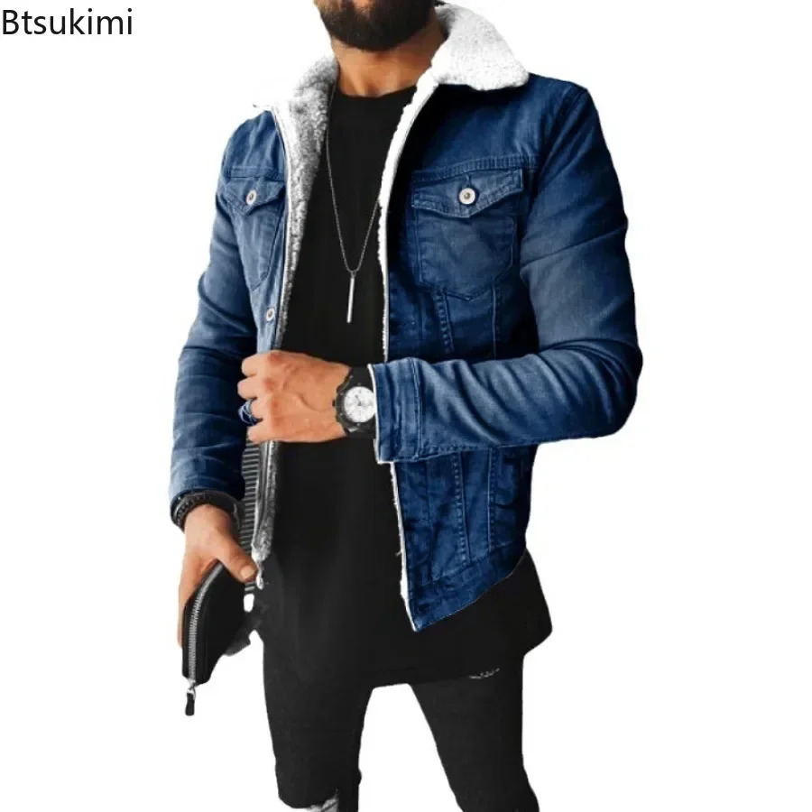 2025 Autumn Winter Mens Cashmere Thick Cowboy Coat Plush Collar Button Long Sleeve Jacket 250212