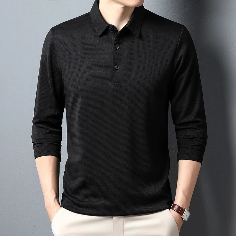 Mens Business Casual Polo Long Sleeve Tshirt Summer Comfortable Top 250213