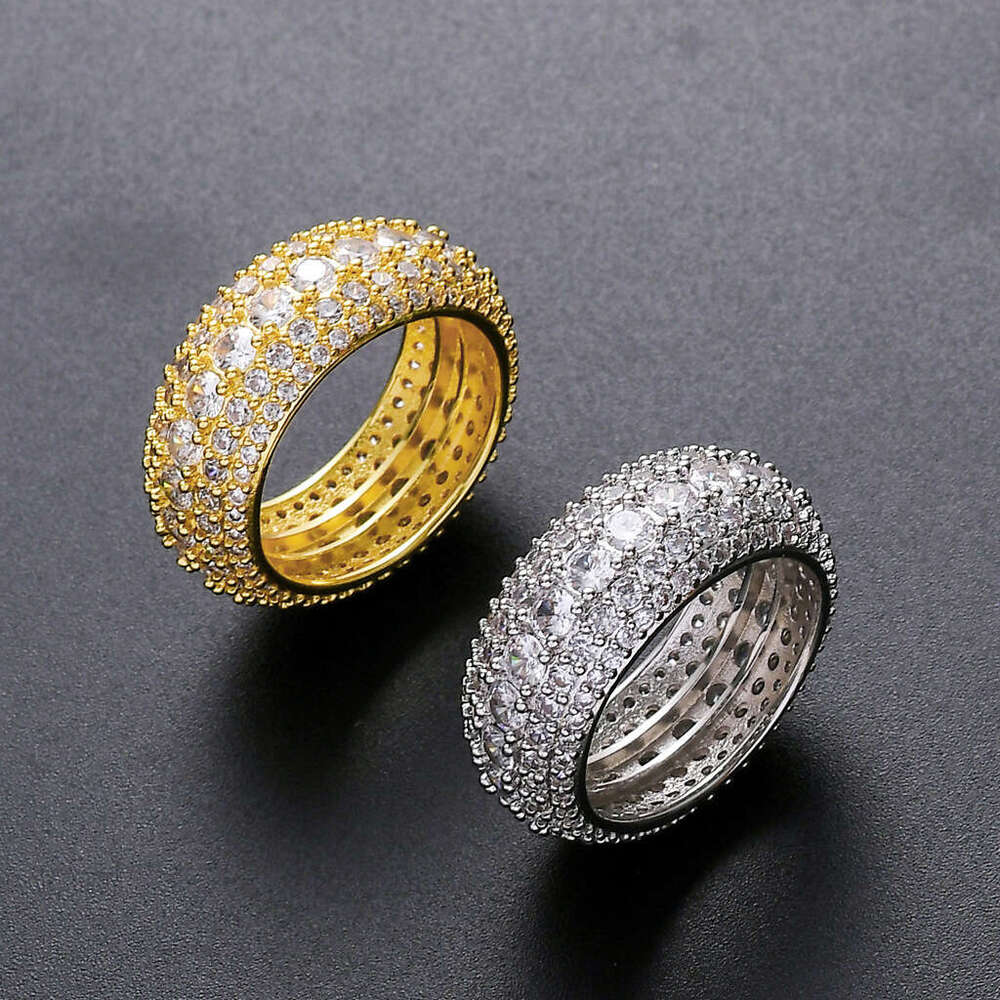 Real gold micro inlaid five rows full of Moissanite stone ring, trendy men's hip-hop ring