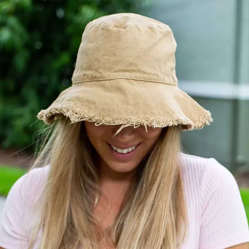 Casual Distressed Bucket Hat Fashion Beach Foldable Hats 100% Washed Cotton Sun Hat Vacation Travel UV Protection Visor Caps W250217