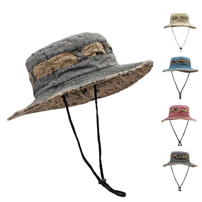 Outdoor Fisherman Hats Men Women Summer Wide Brim Bucket Hat Sunscreen Sun Hat Fishing Hiking Cap Washed Cotton Panama Cap W250217