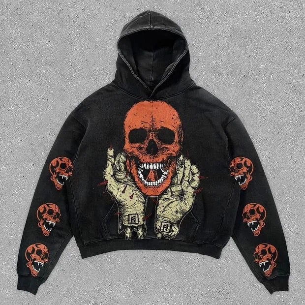 Y2K Skeleton Gothic Printing Retro Hoodie Fashion Harajuku Anime Zipper Hoodie Mens and Womens Sportswear Aesthetic Clothing 250211