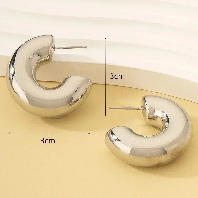 Punk Non Piercing Chunky Round Circle Clip Earring for Women Gold Plated C Shape Ear Cuff Stud Tube Thick Earclips Jewelry Gifts 250213