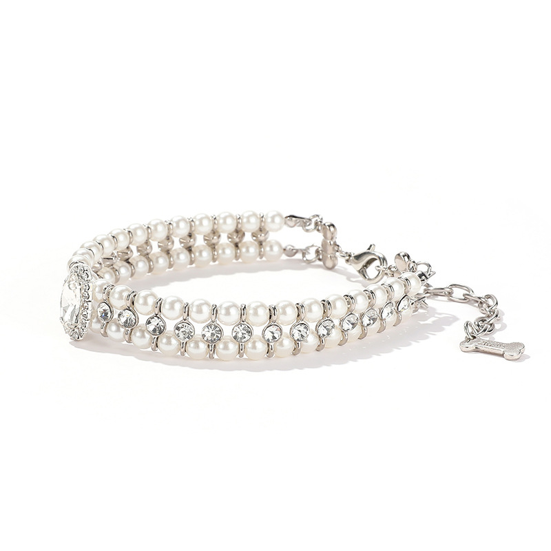 Luxury Dog Necklace with Combination of Big Small Rhinestones And Pearls, Pearl Necklace for Cats, Shiny Pet Decoration, Adjustable Pet Necklace for S
