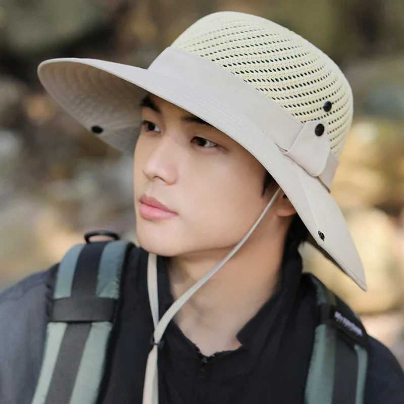 10cm wide Brim mens sun hat UPF 50+Boonie hat summer UV protection outdoor fishing hiking hat breathable mesh bucket hat W250217