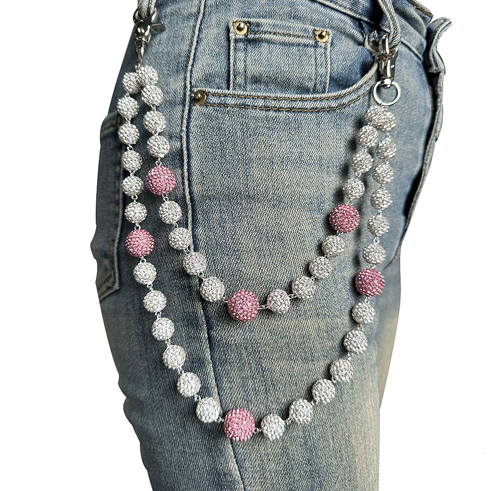 Hip hop mens and womens pants chains high-quality diamond studded beads prayer beads waist chains body chains accessories 250122